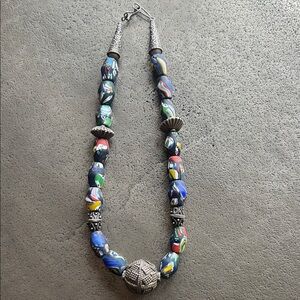 Colorful Beaded Necklace with Silver Accents vintage Venetian art piece